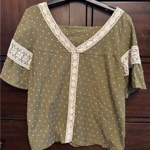 Maeve Olive Green Blouse with Lace Accents Anthropologie